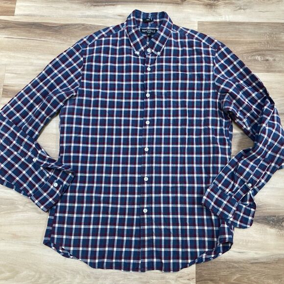J Crew Shirt Mens Large Mercantile Flex Slim Fit Blue Plaid Button Down - Picture 1 of 8